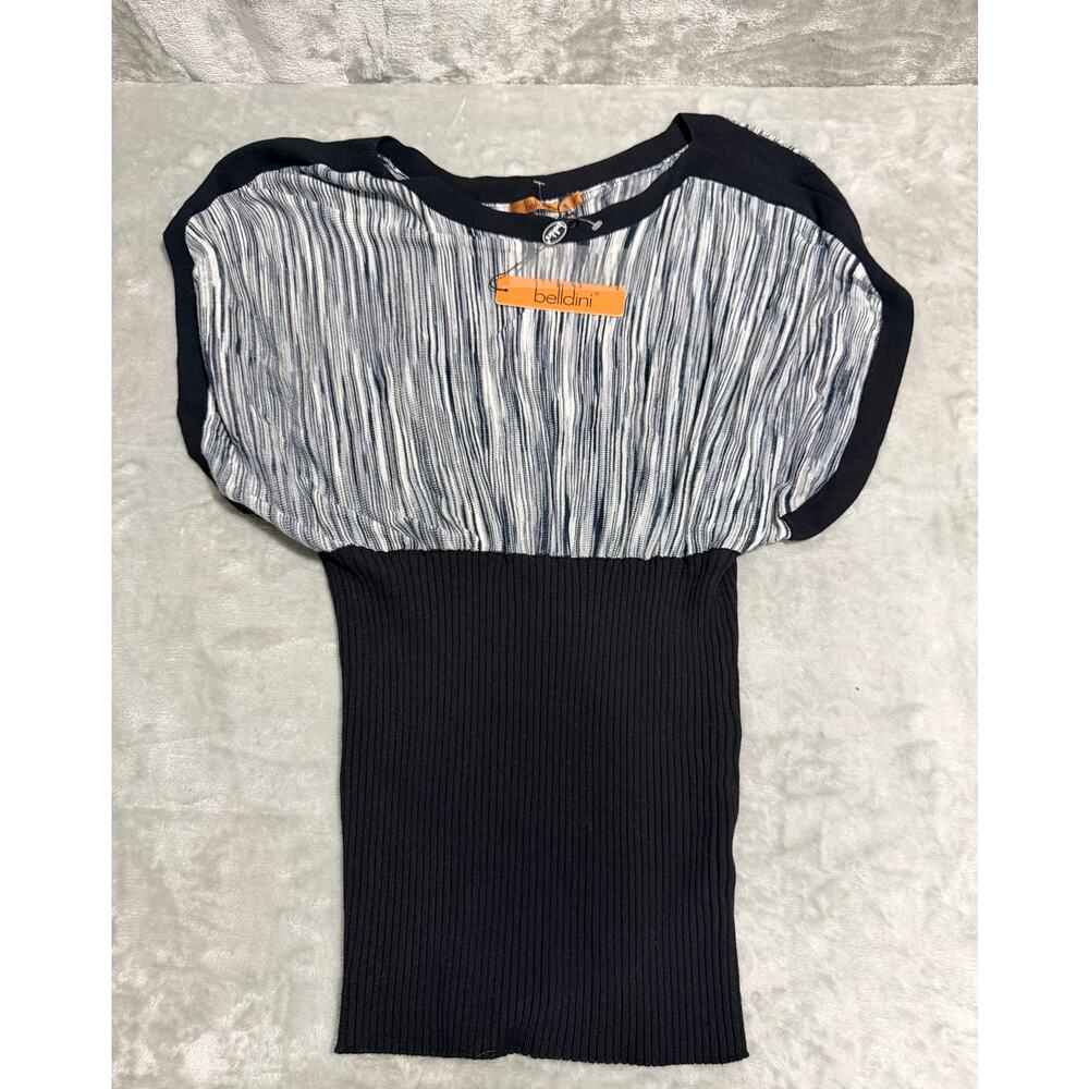 NWT Belldini Dolman Sleeve Ribbed Knit Blouse Black Gray Size Large - Picture 10 of 12